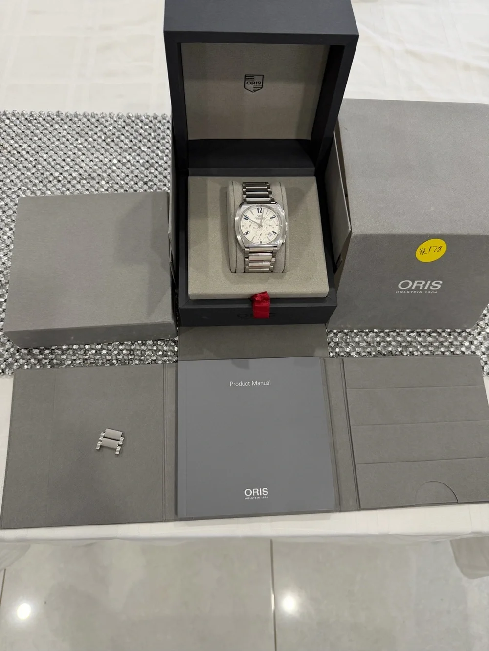 Oris Silver and Blue Automatic Chronograph Wristwatch